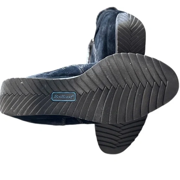 Brilliant Womens Size 8 Black Suede Leather Ankle Snow Boots Zipper Winter - Picture 10 of 12